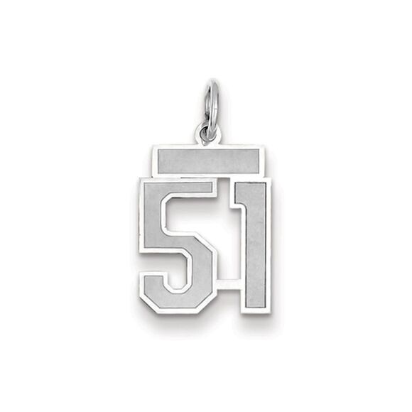 14k White Gold, Jersey Collection, Small Number 51 Pendant